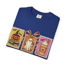 Load image into Gallery viewer, Halloween-Themed Unisex Garment-Dyed T-shirt, Spooky Fun Tee, Ghost, Pumpkin, Cat, Fall Apparel, Trick or Treat Shirt