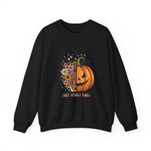 Load image into Gallery viewer, Pumpkin Flower Crewneck Sweatshirt | Cozy Spooky Vibes | Fall Fashion, Halloween Sweatshirt, Unisex Apparel, Autumn Gift, Festival Wear