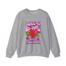 Load image into Gallery viewer, Pride Month Sweatshirt - Love is Love Crewneck, Unisex Casual Wear, LGBTQ+ Apparel, Spring Fashion, Gifts for Valentine's Day
