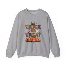 Load image into Gallery viewer, Halloween Trick or Treat Sweatshirt, Cozy Fall Crewneck, Unisex Casual Wear, Perfect for Halloween Parties, Pumpkin Lovers Gift