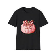 Load image into Gallery viewer, Cute Pumpkin Bow Unisex T-Shirt, Fall Fashion Tee, Halloween Gift, Thanksgiving Apparel, Cozy Autumn Vibes