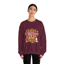Load image into Gallery viewer, Love Coffee and Dogs Crewneck Sweatshirt, Cozy Gift for Dog Lovers, Perfect for Fall/Winter, Pet Lovers Apparel, Casual Lounge Wear