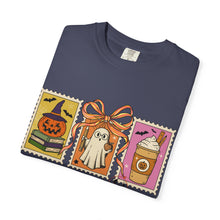 Load image into Gallery viewer, Halloween-Themed Unisex Garment-Dyed T-shirt, Spooky Fun Tee, Ghost, Pumpkin, Cat, Fall Apparel, Trick or Treat Shirt