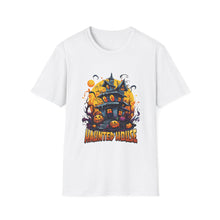 Load image into Gallery viewer, Funny Halloween T-Shirts, Haunted House Unisex Softstyle Tee - Spooky Costume Apparel, Scary Ghost Graphic Shirt, Trick or Treat Clothes,