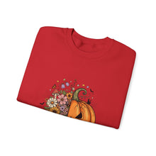 Load image into Gallery viewer, Pumpkin Flower Crewneck Sweatshirt | Cozy Spooky Vibes | Fall Fashion, Halloween Sweatshirt, Unisex Apparel, Autumn Gift, Festival Wear
