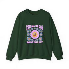 Load image into Gallery viewer, Petals of Joy Crewneck Sweatshirt, Happy Vibes Apparel, Gift for Friends, Spring Casual Wear, Youthful Style