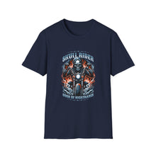 Load image into Gallery viewer, Gothic Motorcycle Tee, Unisex Softstyle T-Shirt for Bikers, Perfect Gift for Riders, Festival Wear, Casual Street Style, Skull Design