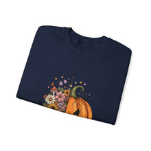 Load image into Gallery viewer, Pumpkin Flower Crewneck Sweatshirt | Cozy Spooky Vibes | Fall Fashion, Halloween Sweatshirt, Unisex Apparel, Autumn Gift, Festival Wear