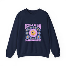 Load image into Gallery viewer, Petals of Joy Crewneck Sweatshirt, Happy Vibes Apparel, Gift for Friends, Spring Casual Wear, Youthful Style