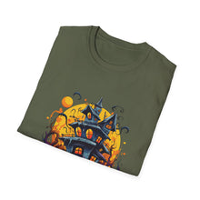 Load image into Gallery viewer, Funny Halloween T-Shirts, Haunted House Unisex Softstyle Tee - Spooky Costume Apparel, Scary Ghost Graphic Shirt, Trick or Treat Clothes,