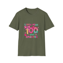 Load image into Gallery viewer, Little Miss 100 Days Smarter T-Shirt, Fun Teacher Gift, Kids' Milestone Celebration, School Spirit Shirt, Unisex Softstyle Tee