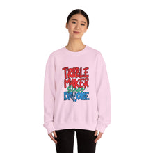 Load image into Gallery viewer, Troublemaker Crewneck Sweatshirt | Comfortable Casual Wear, Fun Gift, Holiday Sweatshirt, Unique Fashion, Day One Wear
