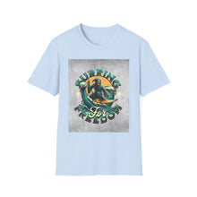 Load image into Gallery viewer, Surfing for Freedom Unisex Softstyle T-Shirt | Summer Vibe, Beachwear, Gift for Surfers, Casual Tee, Adventure Apparel