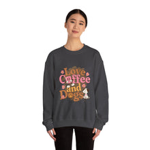 Load image into Gallery viewer, Love Coffee and Dogs Crewneck Sweatshirt, Cozy Gift for Dog Lovers, Perfect for Fall/Winter, Pet Lovers Apparel, Casual Lounge Wear