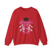 Load image into Gallery viewer, Graduate Girl 2025 Sweatshirt, Graduation Gift, Cozy Crewneck, Class of 2025, Celebrate Success, Trendy Sweatshirt