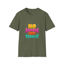 Load image into Gallery viewer, Motivational Unisex Softstyle T-Shirt - "No Excuses Just Results", Gym Shirt, Fitness Apparel, Casual Wear, Gift for Athletes