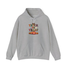 Load image into Gallery viewer, Trick or Treat Hooded Sweatshirt | Unisex Halloween Hoodie, Cozy Fall Apparel, Spooky Season Gift, Autumn Outing Sweatshirt