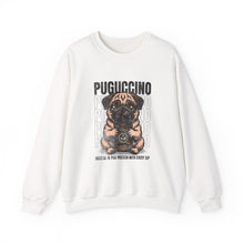 Load image into Gallery viewer, Pugcino Crewneck Sweatshirt, Cute Dog Lover Gift, Cozy Sweatshirt, Unisex Fashion, Pet Enthusiast Apparel, Perfect for Fall