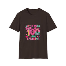 Load image into Gallery viewer, Little Miss 100 Days Smarter T-Shirt, Fun Teacher Gift, Kids' Milestone Celebration, School Spirit Shirt, Unisex Softstyle Tee