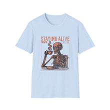 Load image into Gallery viewer, Stay Alive Coffee Skeleton T-Shirt | Unisex Casual Tee | Perfect Gift for Coffee Lovers, Halloween, & Quirky Fashion