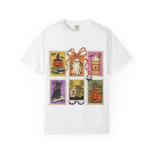 Load image into Gallery viewer, Halloween-Themed Unisex Garment-Dyed T-shirt, Spooky Fun Tee, Ghost, Pumpkin, Cat, Fall Apparel, Trick or Treat Shirt