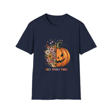 Load image into Gallery viewer, Cozy Spooky Vibes Unisex T-Shirt, Halloween Tee, Fall Apparel, Pumpkin Shirt, Casual Halloween Wear, Gift for Friends