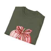 Load image into Gallery viewer, Cute Pumpkin Bow Unisex T-Shirt, Fall Fashion Tee, Halloween Gift, Thanksgiving Apparel, Cozy Autumn Vibes