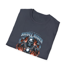 Load image into Gallery viewer, Gothic Motorcycle Tee, Unisex Softstyle T-Shirt for Bikers, Perfect Gift for Riders, Festival Wear, Casual Street Style, Skull Design