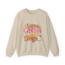 Load image into Gallery viewer, Love Coffee and Dogs Crewneck Sweatshirt, Cozy Gift for Dog Lovers, Perfect for Fall/Winter, Pet Lovers Apparel, Casual Lounge Wear