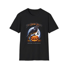 Load image into Gallery viewer, Halloween Crow Night Unisex T-Shirt, Spooky Graphic Tee, Gift for Halloween Lovers, Fall Fashion, Mens Womens Shirt