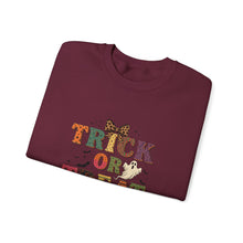 Load image into Gallery viewer, Halloween Trick or Treat Sweatshirt, Cozy Fall Crewneck, Unisex Casual Wear, Perfect for Halloween Parties, Pumpkin Lovers Gift