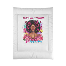 Load image into Gallery viewer, Spiritual Comforter - "Pray, Wait, Trust" - Cozy Bedroom Decor for Faith and Inspiration, Prayer Blanket, Gift for Women