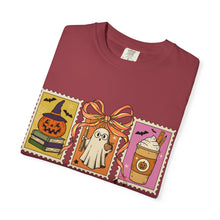 Load image into Gallery viewer, Halloween-Themed Unisex Garment-Dyed T-shirt, Spooky Fun Tee, Ghost, Pumpkin, Cat, Fall Apparel, Trick or Treat Shirt