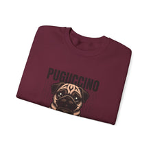 Load image into Gallery viewer, Pugcino Crewneck Sweatshirt, Cute Dog Lover Gift, Cozy Sweatshirt, Unisex Fashion, Pet Enthusiast Apparel, Perfect for Fall