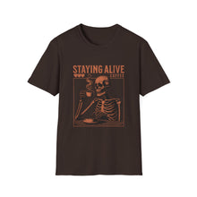 Load image into Gallery viewer, Stay Alive Coffee Skeleton T-Shirt | Unisex Casual Tee | Perfect Gift for Coffee Lovers, Halloween, & Quirky Fashion