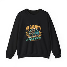 Load image into Gallery viewer, Cozy Surf Themed Crewneck Sweatshirt - No Bad Days, Unisex Sweater, Beach Vibes, Casual Wear, Gift for Surfers, Chill Season