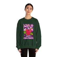 Load image into Gallery viewer, Pride Month Sweatshirt - Love is Love Crewneck, Unisex Casual Wear, LGBTQ+ Apparel, Spring Fashion, Gifts for Valentine's Day