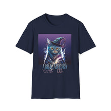 Load image into Gallery viewer, Magical Cat T-Shirt, Unisex Softstyle Tee, Halloween Costume Shirt, Wizard Cat Apparel, Gift for Cat Lovers, Witch Kitty Tee