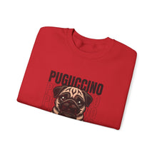 Load image into Gallery viewer, Pugcino Crewneck Sweatshirt, Cute Dog Lover Gift, Cozy Sweatshirt, Unisex Fashion, Pet Enthusiast Apparel, Perfect for Fall
