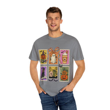 Load image into Gallery viewer, Halloween-Themed Unisex Garment-Dyed T-shirt, Spooky Fun Tee, Ghost, Pumpkin, Cat, Fall Apparel, Trick or Treat Shirt