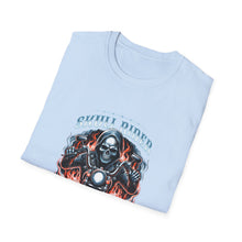 Load image into Gallery viewer, Gothic Motorcycle Tee, Unisex Softstyle T-Shirt for Bikers, Perfect Gift for Riders, Festival Wear, Casual Street Style, Skull Design