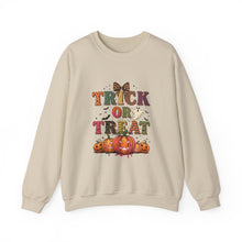 Load image into Gallery viewer, Halloween Trick or Treat Sweatshirt, Cozy Fall Crewneck, Unisex Casual Wear, Perfect for Halloween Parties, Pumpkin Lovers Gift