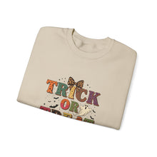 Load image into Gallery viewer, Halloween Trick or Treat Sweatshirt, Cozy Fall Crewneck, Unisex Casual Wear, Perfect for Halloween Parties, Pumpkin Lovers Gift