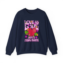 Load image into Gallery viewer, Pride Month Sweatshirt - Love is Love Crewneck, Unisex Casual Wear, LGBTQ+ Apparel, Spring Fashion, Gifts for Valentine's Day