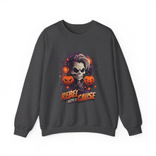 Load image into Gallery viewer, Rebel with a Cause Crewneck Sweatshirt | Halloween Sweatshirt, Unisex Fall Apparel, Cozy Casual Wear, Spooky Season Clothing, Gothic Style