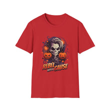 Load image into Gallery viewer, Halloween Rebel Skull Tee, Unisex T-Shirt, Softstyle Graphic Shirt, Halloween Costume, Fall Apparel, Gift for Him/Her