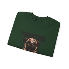 Load image into Gallery viewer, Pugcino Crewneck Sweatshirt, Cute Dog Lover Gift, Cozy Sweatshirt, Unisex Fashion, Pet Enthusiast Apparel, Perfect for Fall