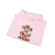 Load image into Gallery viewer, Trick or Treat Hooded Sweatshirt | Unisex Halloween Hoodie, Cozy Fall Apparel, Spooky Season Gift, Autumn Outing Sweatshirt
