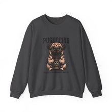 Load image into Gallery viewer, Pugcino Crewneck Sweatshirt, Cute Dog Lover Gift, Cozy Sweatshirt, Unisex Fashion, Pet Enthusiast Apparel, Perfect for Fall