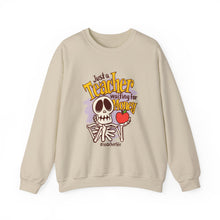 Load image into Gallery viewer, Skeleton Teacher Sweatshirt, Funny Teacher Gift, Halloween Apparel, Unisex Crewneck, Teacher Life Sweatshirt, Cozy Fall Fashion